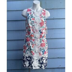 Eliza J Floral Shift Dress Embroidery Spring Pink Navy White